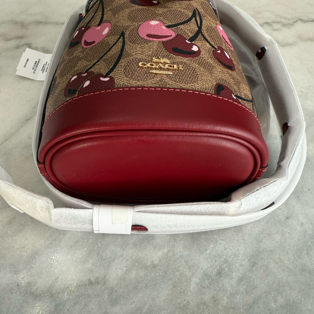 Coach Mini Bucket Bag In Signature Canvas With Cherry Print - Picture 7 of 10